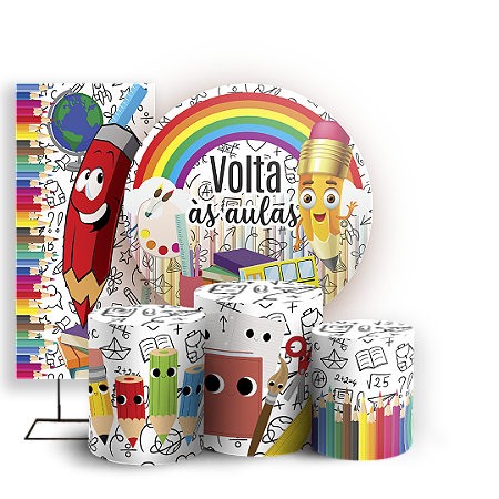 Capas Painel Redondo Trio Cilindro e Faixa Lateral Sublimado - Volta as Aulas
