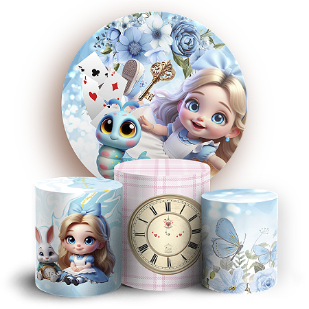 Capas Painel Redondo e Trio Cilindro Sublimado - Alice