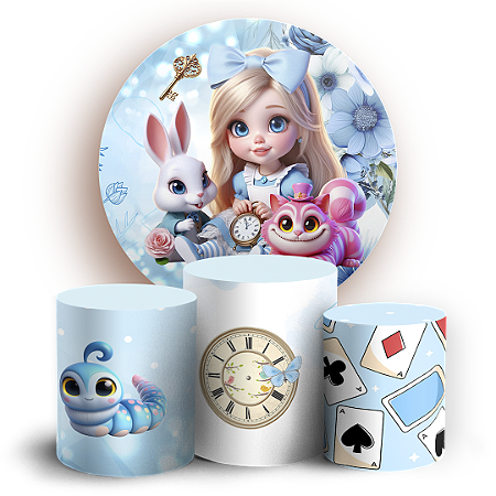 Capas Painel Redondo e Trio Cilindro Sublimado - Alice