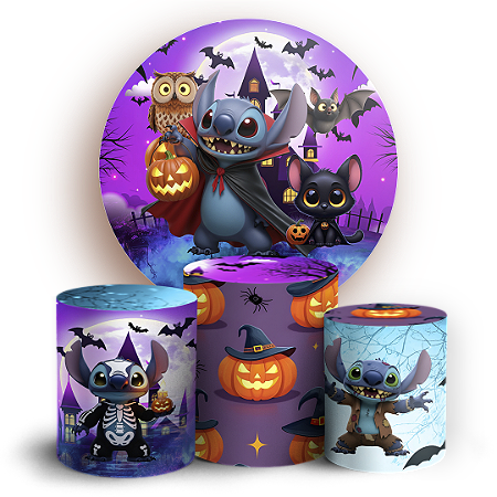 Capas Painel Redondo e Trio Cilindro Sublimado - Stitch Halloween