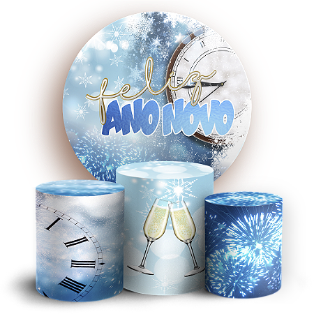 Capas Painel Redondo e Trio Cilindro Sublimado - Ano Novo