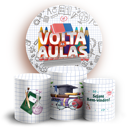 Capas Painel Redondo e Trio Cilindro Sublimado - Volta as Aulas