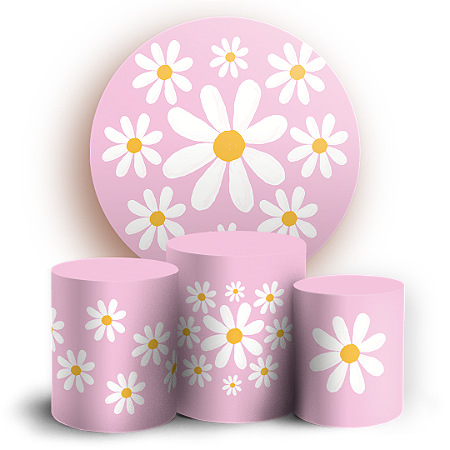 Capas Painel Redondo e Trio Cilindro Sublimado - Flor Margarida