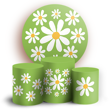 Capas Painel Redondo e Trio Cilindro Sublimado - Flor Margarida