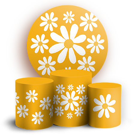 Capas Painel Redondo e Trio Cilindro Sublimado - Flor Margarida