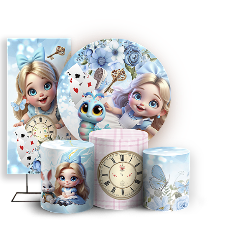 Capas Painel Redondo Trio Cilindro e Faixa Lateral Sublimado - Alice