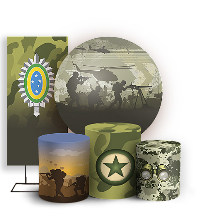 Capas Painel Redondo Trio Cilindro e Faixa Lateral Sublimado - Exército