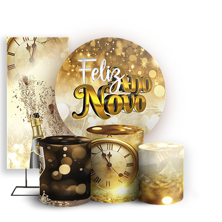 Capas Painel Redondo Trio Cilindro e Faixa Lateral Sublimado - Ano Novo
