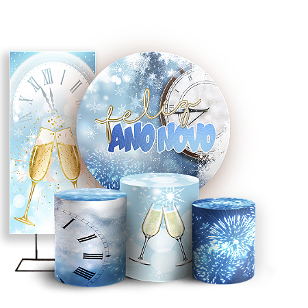 Capas Painel Redondo Trio Cilindro e Faixa Lateral Sublimado - Ano Novo