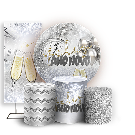 Capas Painel Redondo Trio Cilindro e Faixa Lateral Sublimado - Ano Novo