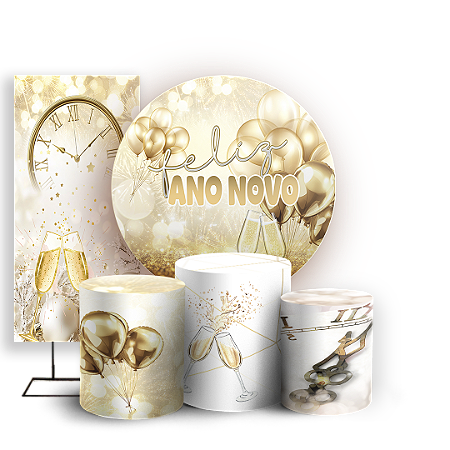 Capas Painel Redondo Trio Cilindro e Faixa Lateral Sublimado - Ano Novo