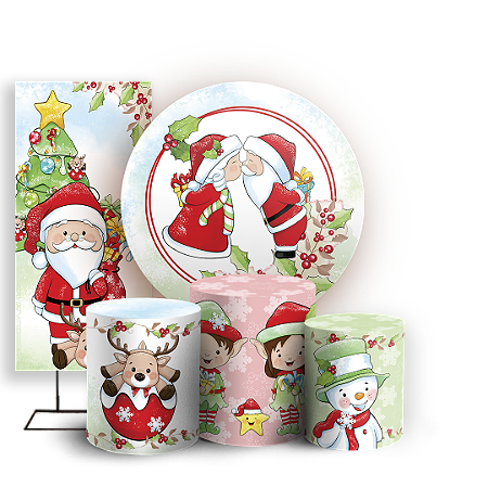 Capas Painel Redondo Trio Cilindro e Faixa Lateral Sublimado - Natal