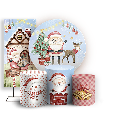 Capas Painel Redondo Trio Cilindro e Faixa Lateral Sublimado - Natal