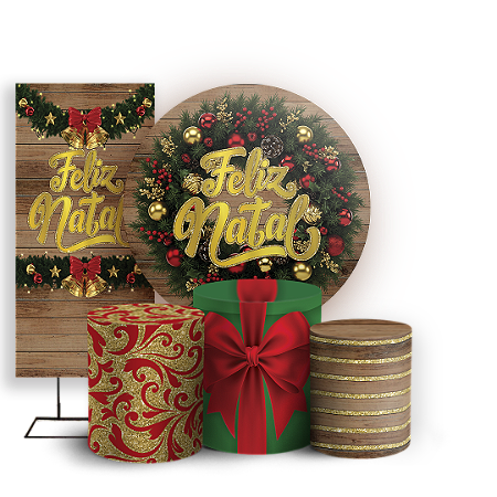 Capas Painel Redondo Trio Cilindro e Faixa Lateral Sublimado - Natal