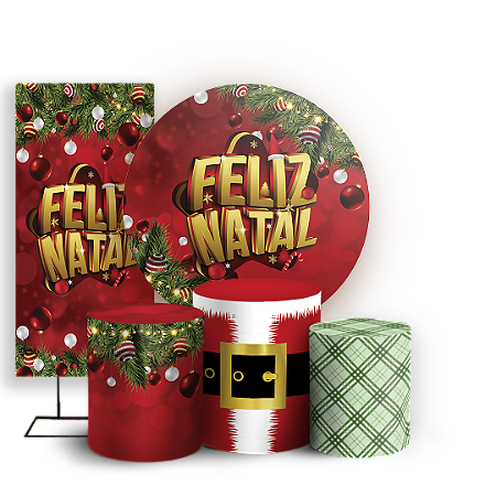 Capas Painel Redondo Trio Cilindro e Faixa Lateral Sublimado - Natal