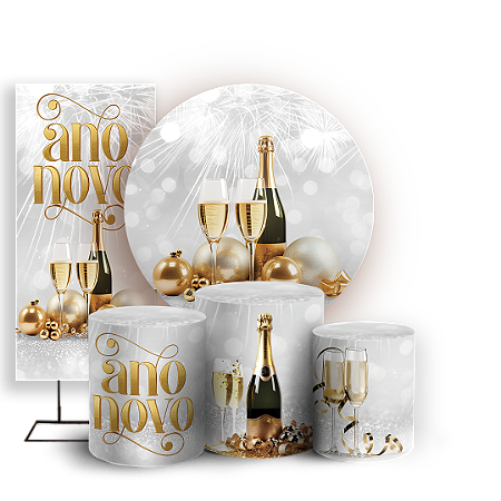 Capas Painel Redondo Trio Cilindro e Faixa Lateral Sublimado - Ano Novo