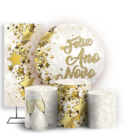 Capas Painel Redondo Trio Cilindro e Faixa Lateral Sublimado - Ano Novo