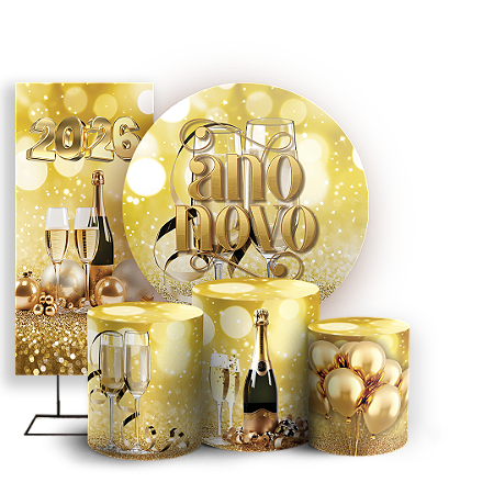 Capas Painel Redondo Trio Cilindro e Faixa Lateral Sublimado - Ano Novo