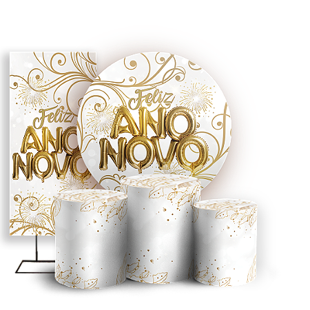 Capas Painel Redondo Trio Cilindro e Faixa Lateral Sublimado - Ano Novo