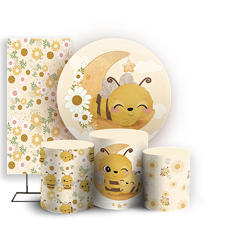 Capas Painel Redondo Trio Cilindro e Faixa Lateral Sublimado - Abelha