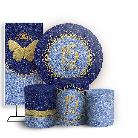 Capas Painel Redondo Trio Cilindro e Faixa Lateral Sublimado - 15 Anos