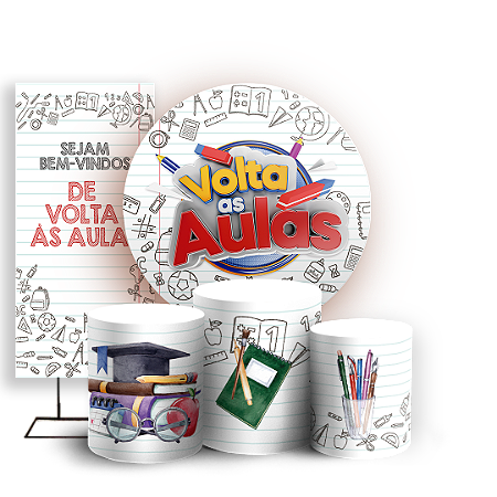 Capas Painel Redondo Trio Cilindro e Faixa Lateral Sublimado - Volta as Aulas