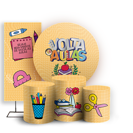 Capas Painel Redondo Trio Cilindro e Faixa Lateral Sublimado - Volta as Aulas