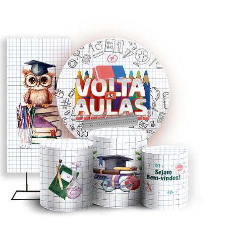 Capas Painel Redondo Trio Cilindro e Faixa Lateral Sublimado - Volta as Aulas