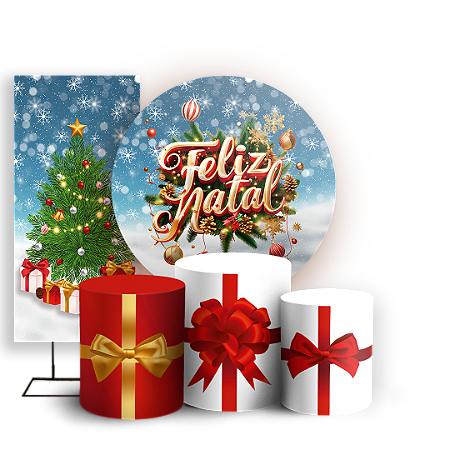Capas Painel Redondo Trio Cilindro e Faixa Lateral Sublimado - Natal