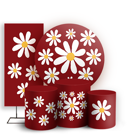 Capas Painel Redondo Trio Cilindro e Faixa Lateral Sublimado - Flor Margarida