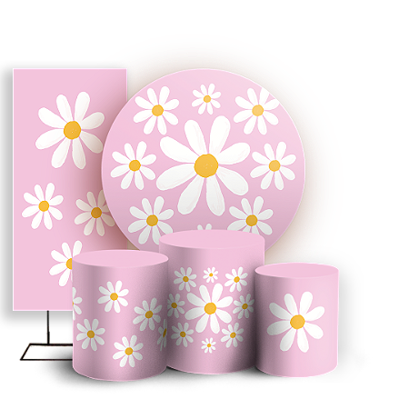 Capas Painel Redondo Trio Cilindro e Faixa Lateral Sublimado - Flor Margarida