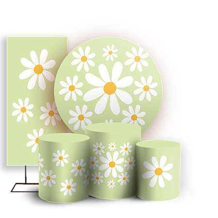 Capas Painel Redondo Trio Cilindro e Faixa Lateral Sublimado - Flor Margarida