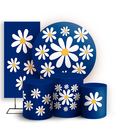 Capas Painel Redondo Trio Cilindro e Faixa Lateral Sublimado - Flor Margarida