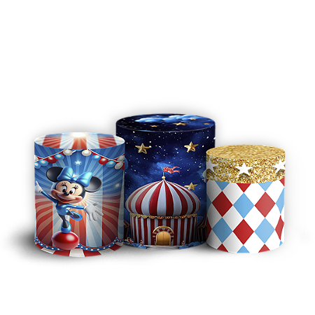 Capas Trio Cilindro Sublimado Vest Facil - Mickey-E-Minnie-Circo