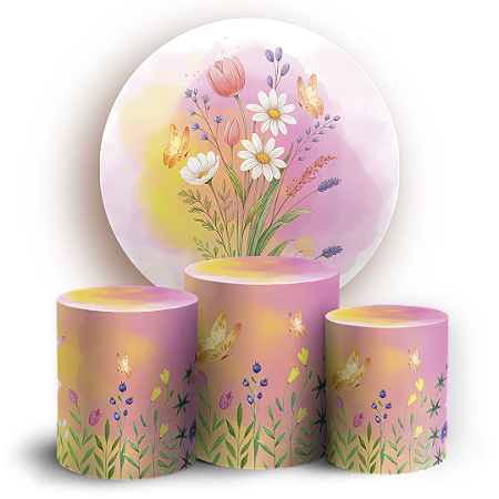 Capas Painel Redondo e Trio Cilindro Sublimado - Floral