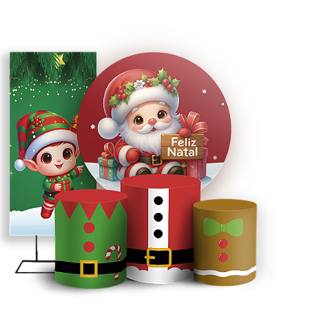 Capas Painel Redondo Trio Cilindro e Faixa Lateral Sublimado - Natal