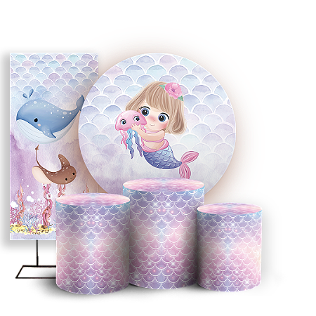 Capas Painel Redondo Trio Cilindro e Faixa Lateral Sublimado - Sereia