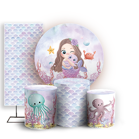 Capas Painel Redondo Trio Cilindro e Faixa Lateral Sublimado - Sereia