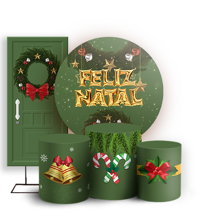 Capas Painel Redondo Trio Cilindro e Faixa Lateral Sublimado - Natal