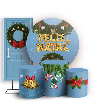 Capas Painel Redondo Trio Cilindro e Faixa Lateral Sublimado - Natal