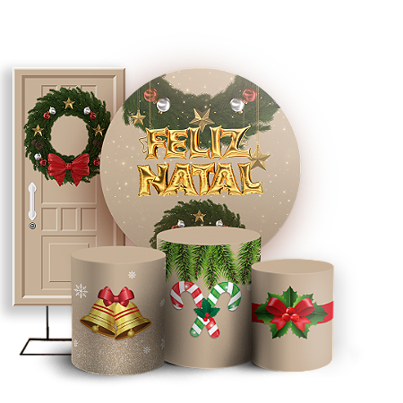 Capas Painel Redondo Trio Cilindro e Faixa Lateral Sublimado - Natal