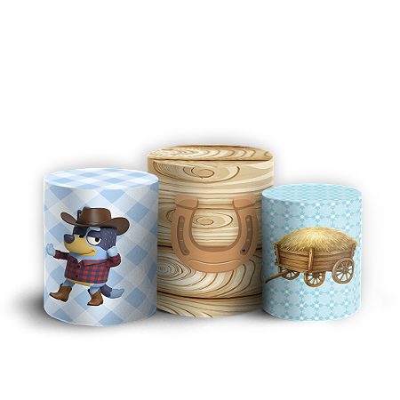 Capas Trio Cilindro Sublimado Vest Facil - Bluey Fazendinha