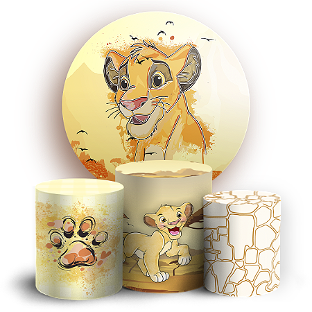 Capas Painel Redondo e Trio Cilindro Sublimado - Rei Leão Aquarela