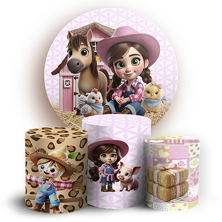 Capas Painel Redondo e Trio Cilindro Sublimado - Fazendinha