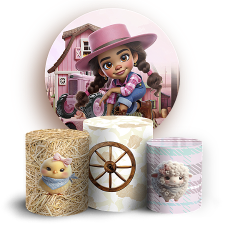 Capas Painel Redondo e Trio Cilindro Sublimado - Fazendinha