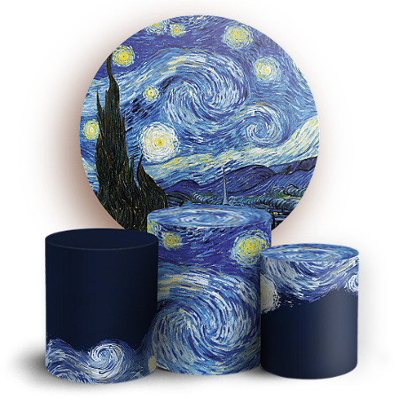 Capas Painel Redondo e Trio Cilindro Sublimado - Noite Estrelada Van Gogh