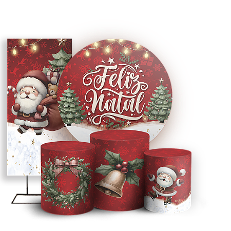 Capas Painel Redondo Trio Cilindro e Faixa Lateral Sublimado - Natal