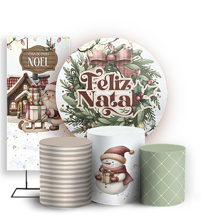 Capas Painel Redondo Trio Cilindro e Faixa Lateral Sublimado - Natal