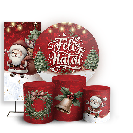Capas Painel Redondo Trio Cilindro e Faixa Lateral Sublimado - Natal