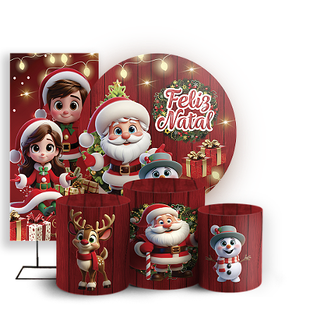 Capas Painel Redondo Trio Cilindro e Faixa Lateral Sublimado - Natal